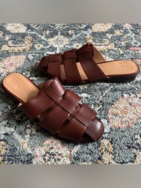 Madewell The Dixson Fisherman Leather Mules Sandals Apple Butter Brown Sz 10.5